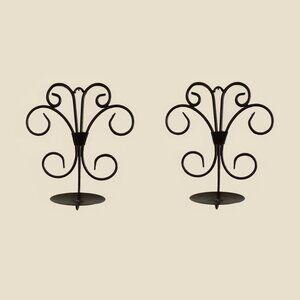 SET OF 2 Bronze/Brown Scrolled Wrought Iron Wall Sconces